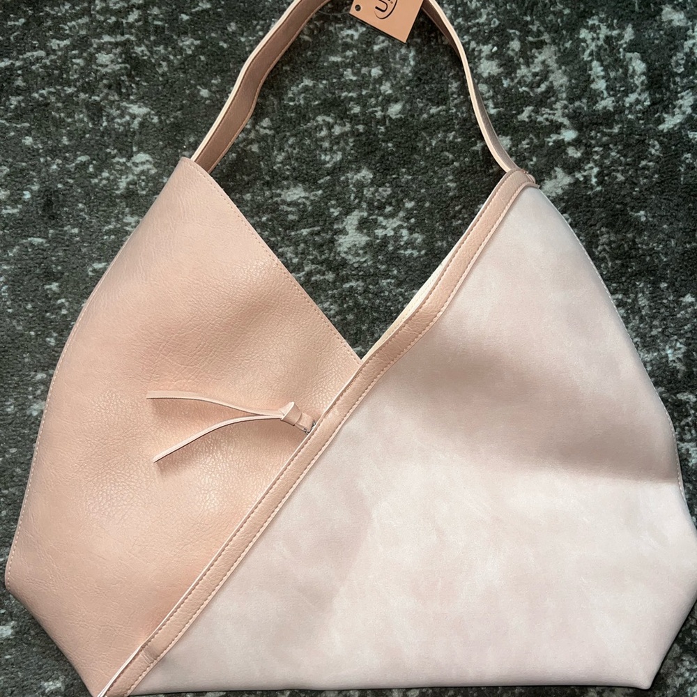 Large 15” wide Two-Tone Pink faux Leather Tote NEW